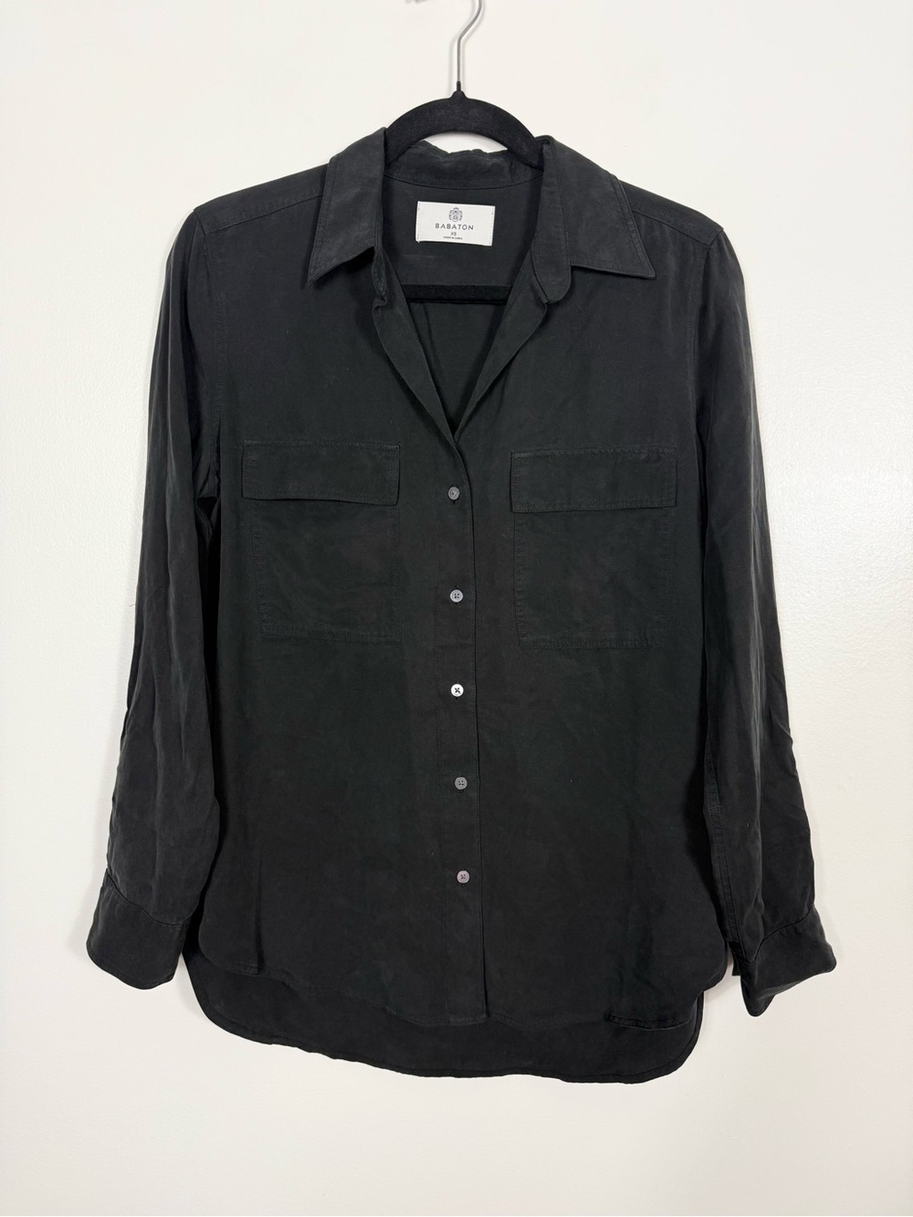 Aritzia Babaton Utility Button Up Tencel Lyocell Shirt Black Extra Small